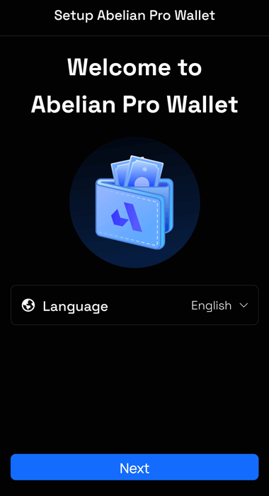 Abelian mobile App Language Selection Screen